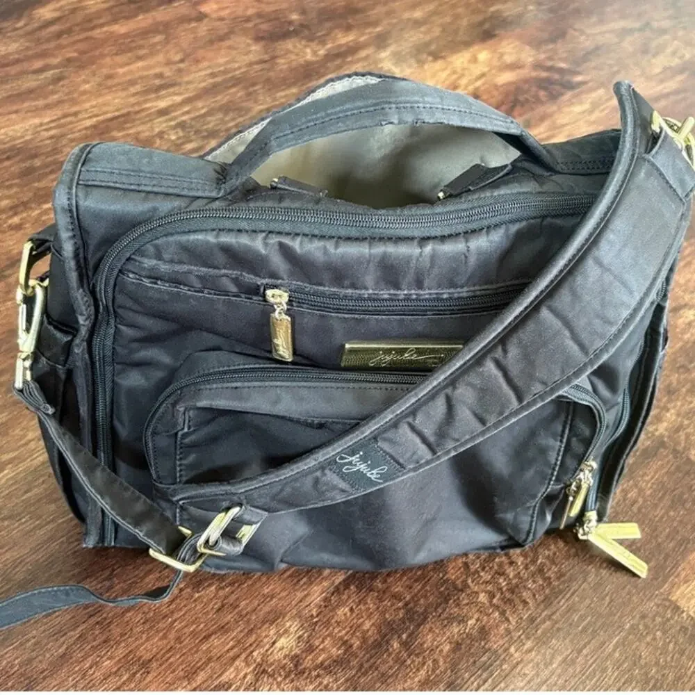 JuJuBe Multi-Pocket Black Gold Convertible Diaper Bag Organizer Tote Flawed